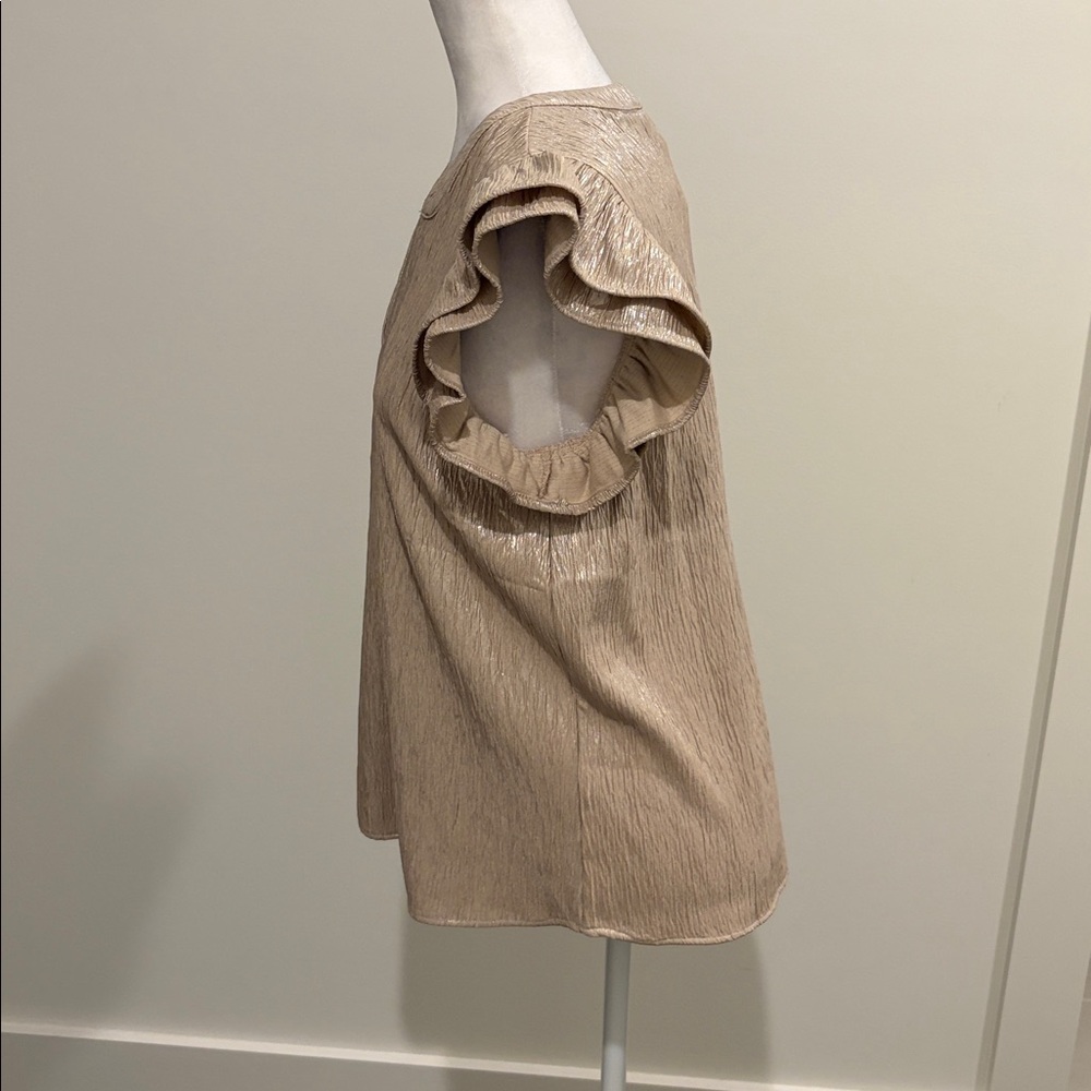 New With tags Avara Boutique Champagne Flutter Sleeve Top Sz M - Picture 4 of 10
